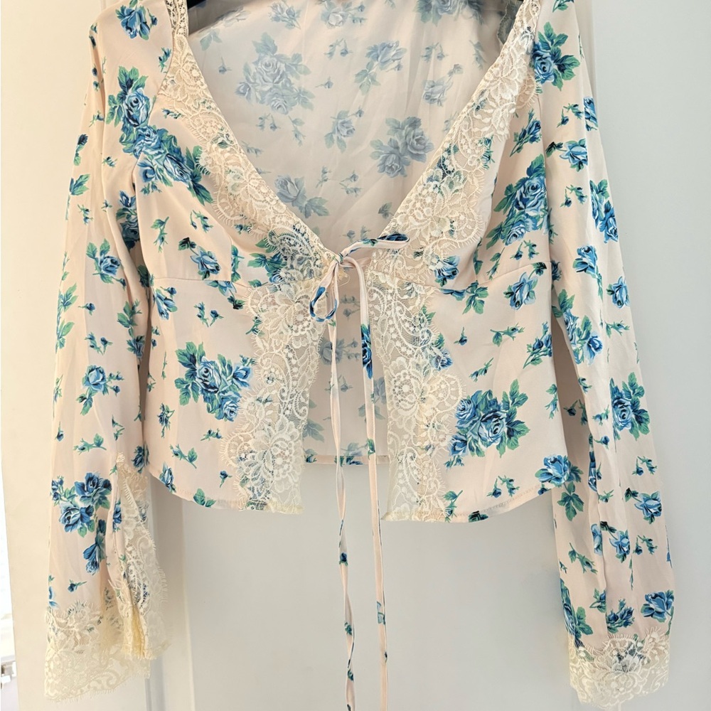 COPY - Floral Satin Tie Front Top
